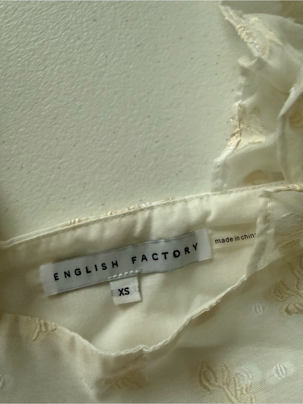 English Factory White Floral Jacquard Ruffle Mini Dress XS Pockets Cottagecore - Picture 5 of 5